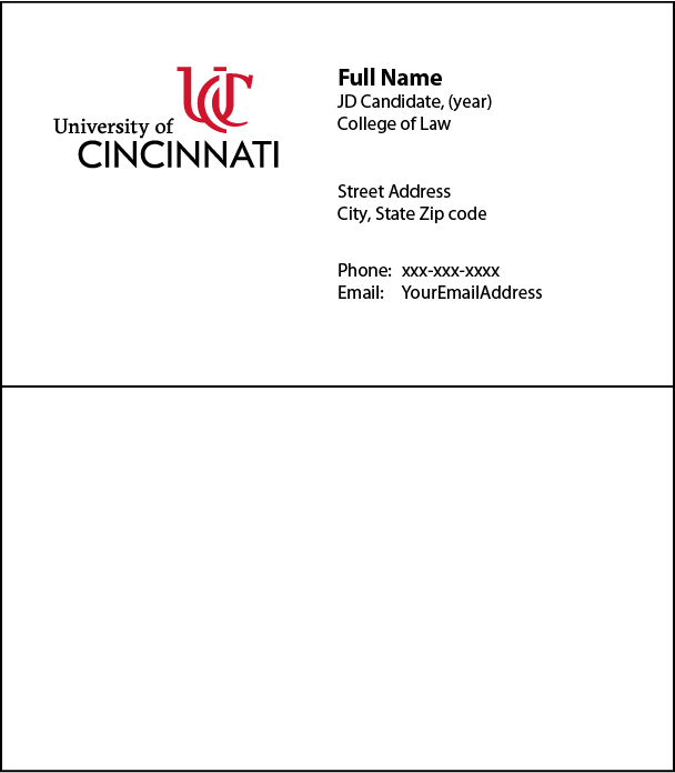 UC College of Law student business card